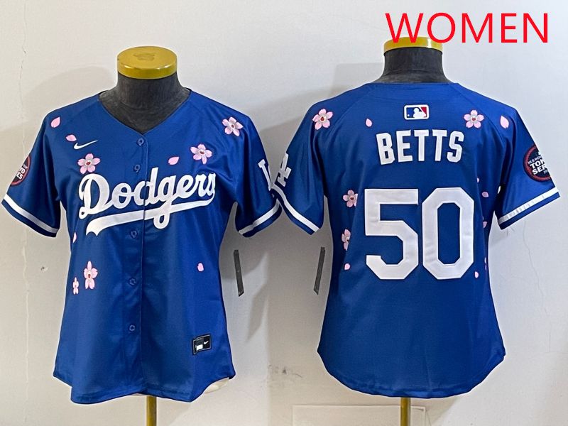 Women Los Angeles Dodgers #50 Betts Blue Sakura Edition 2025 Nike MLB Jersey style 1->women mlb jersey->Women Jersey